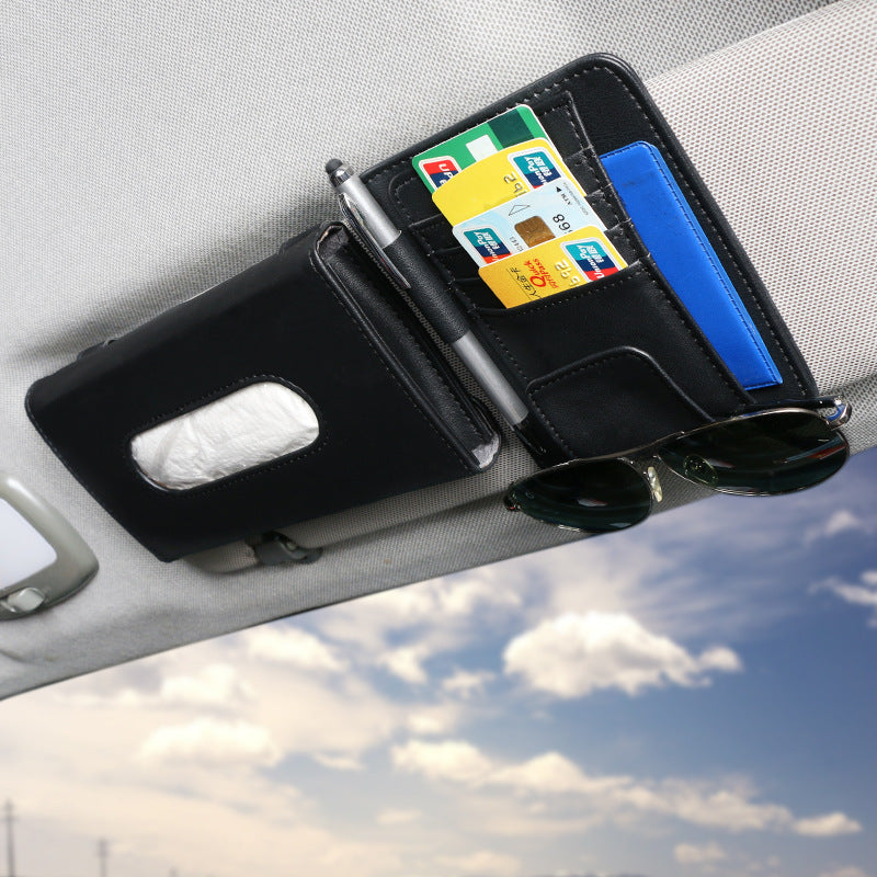 Kreative Auto-Sonnenblende Taschentuchbox mit Rechnungsmappe Kartenfach Kartenhalter Auto-Hängend Schiebedach Serviettentasche