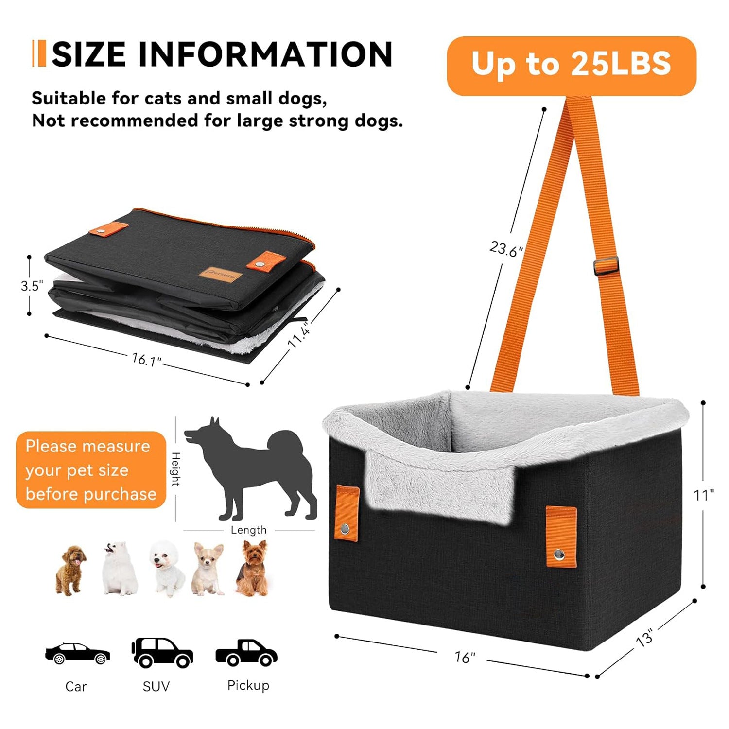 Tragbarer Hunde-Autositz mit Sicherheitsleine – Booster Seat für kleine Hunde bis 11 kg