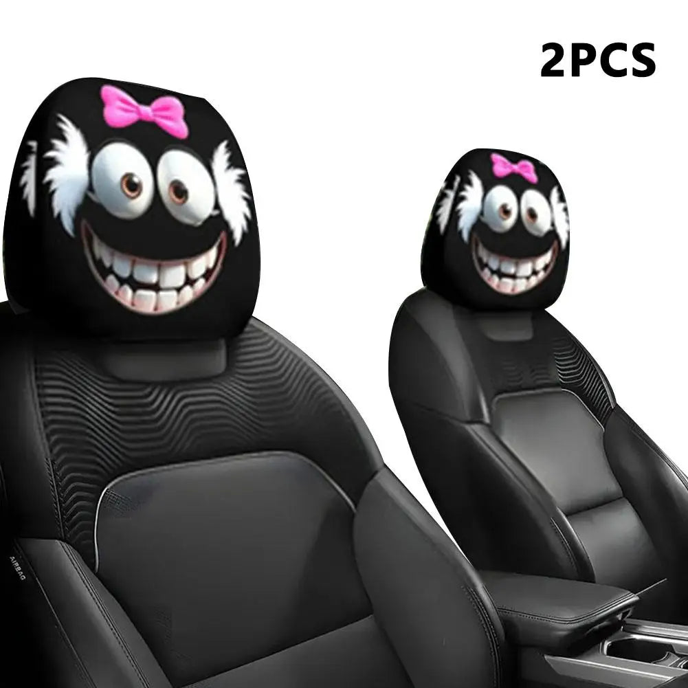 2 Stück Smiley-Gesicht Bedruckte Auto-Kissenbezüge Weich Bequem Dekorative Kissenhülle Auto-Sitz Kopfstütze Waschbar Polyester-Stoff