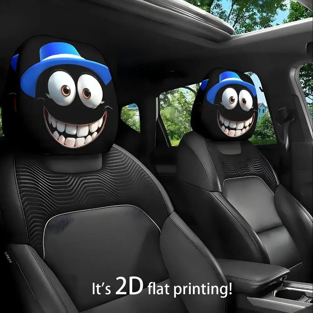 2 Stück Smiley-Gesicht Bedruckte Auto-Kissenbezüge Weich Bequem Dekorative Kissenhülle Auto-Sitz Kopfstütze Waschbar Polyester-Stoff