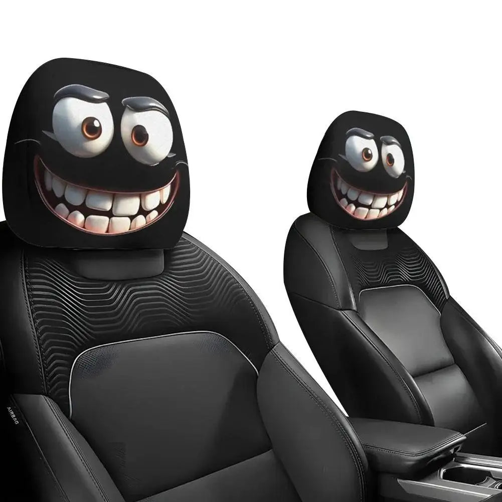 2 Stück Smiley-Gesicht Bedruckte Auto-Kissenbezüge Weich Bequem Dekorative Kissenhülle Auto-Sitz Kopfstütze Waschbar Polyester-Stoff