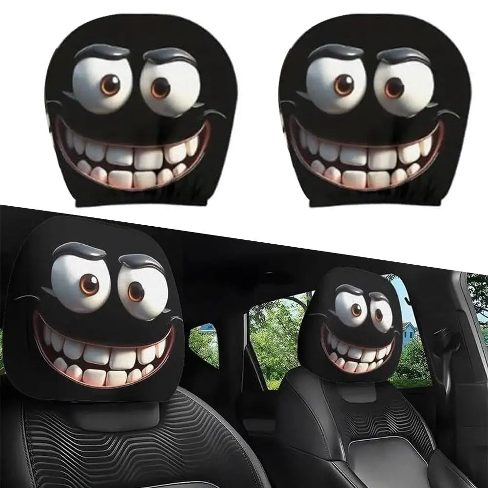 2 Stück Smiley-Gesicht Bedruckte Auto-Kissenbezüge Weich Bequem Dekorative Kissenhülle Auto-Sitz Kopfstütze Waschbar Polyester-Stoff