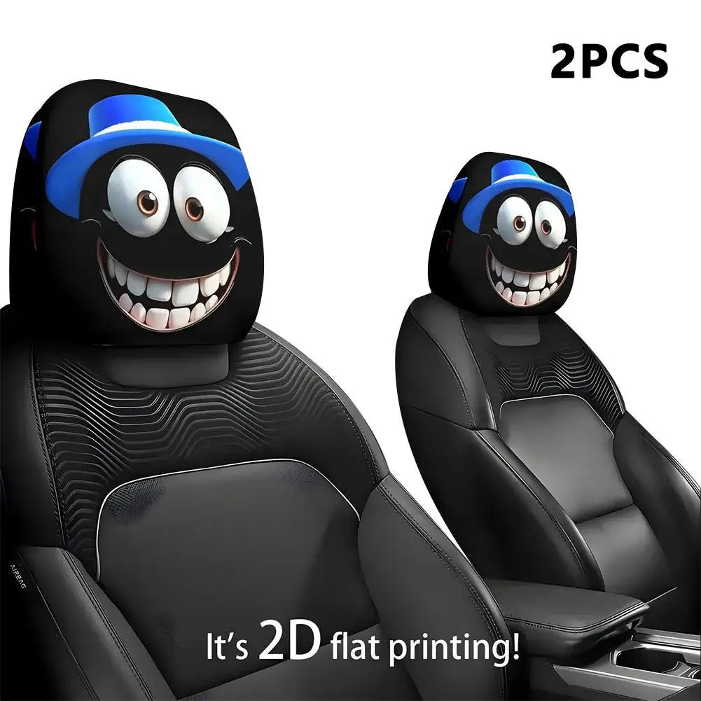 2 Stück Smiley-Gesicht Bedruckte Auto-Kissenbezüge Weich Bequem Dekorative Kissenhülle Auto-Sitz Kopfstütze Waschbar Polyester-Stoff