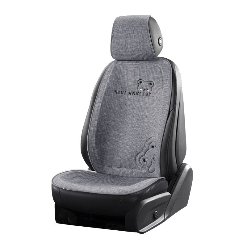 Auto-Sitzkissen Set - Süßer Bär - Kopfstütze & Lendenkissen aus Leinen